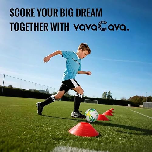 Miniatura 8 de VavaCava - Juego de porterías de fútbol portátiles de 4 x 3 pies para diversión en el patio trasero, 2 redes, 2 bolas de tamaño 3, 10 conos de