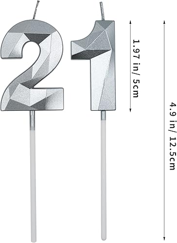 Miniatura 2 de Velas de cumpleaños de 21 y 12 para tartas, velas plateadas con forma de diamante 3D con forma de diamante, suministros de fiesta para niñas, niños,