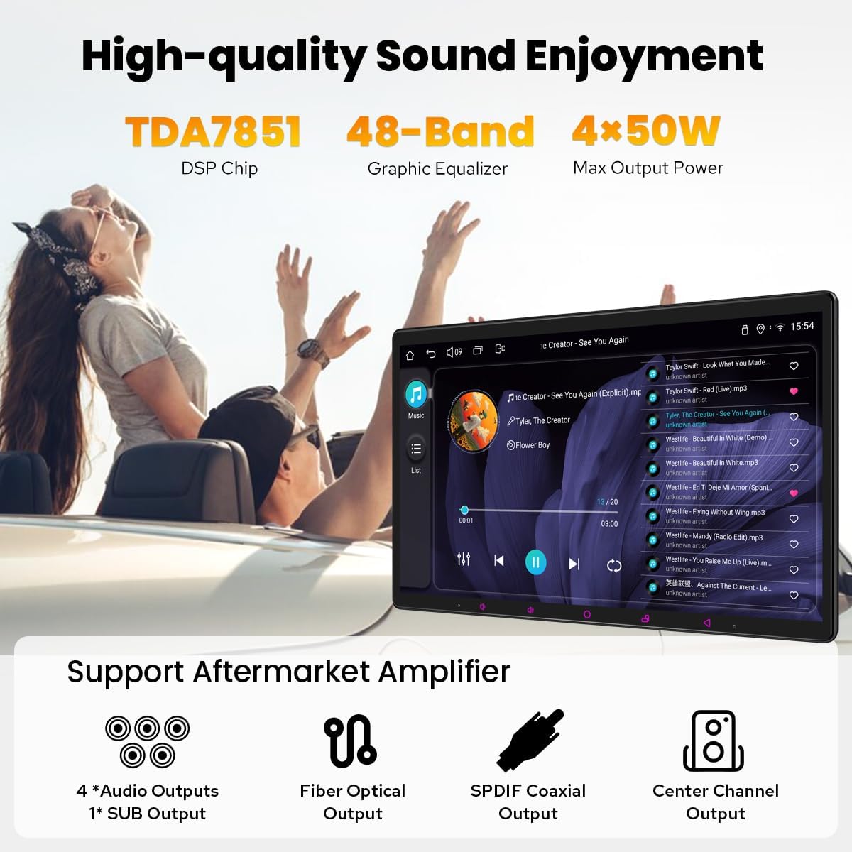 Joying Single Din Touchscreen Radio 15.1 Inch Car Stereo with Apple Carplay & Android Auto, 8GB+128GB Android 13 Head Unit with Mirror Link, AM/FM, Bluetooth, SWC, GPS(JY-UTS15N8)