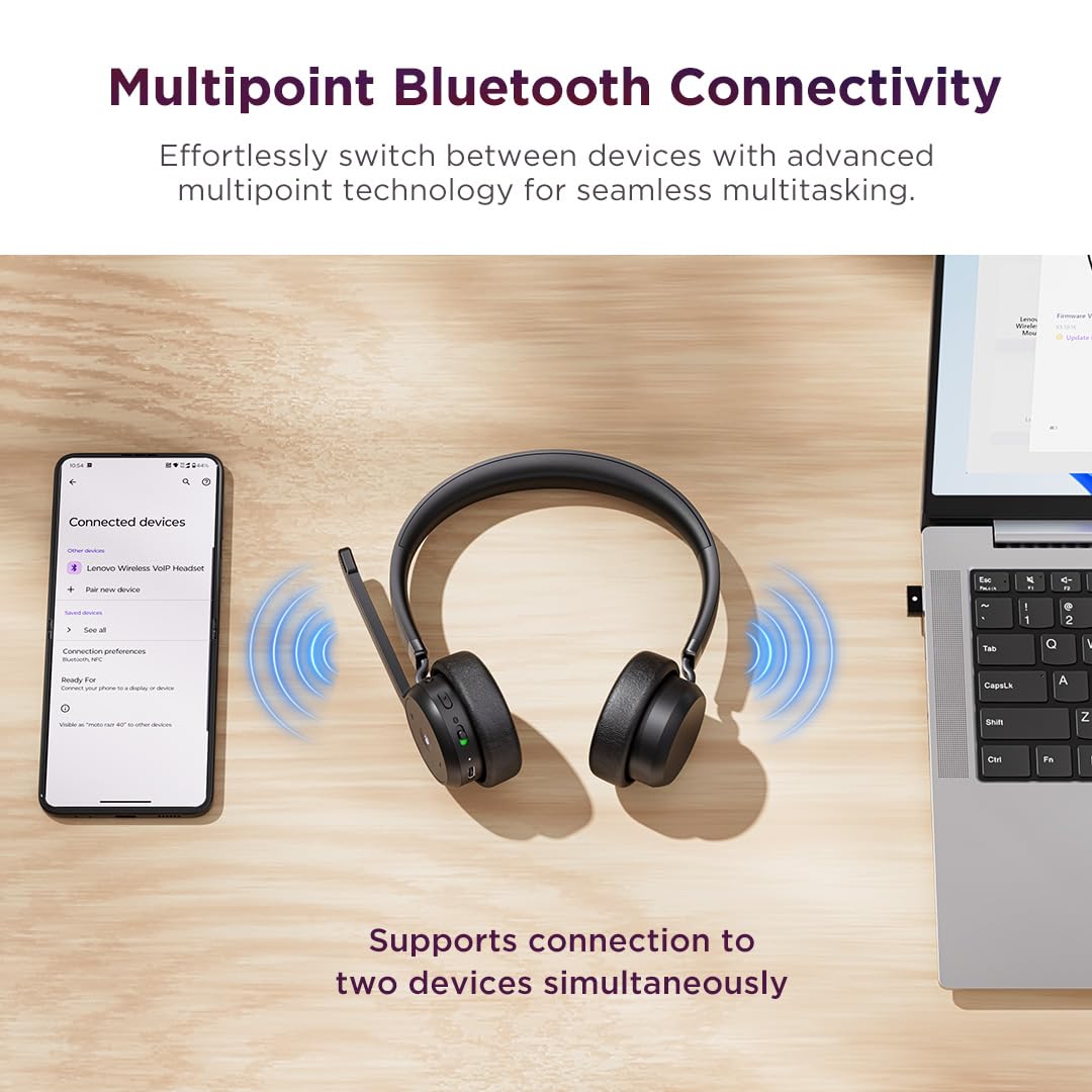 Lenovo Wireless VoIP Headset Casque sans Fil Arceau Bureau/Centre d'appels Bluetooth Noir