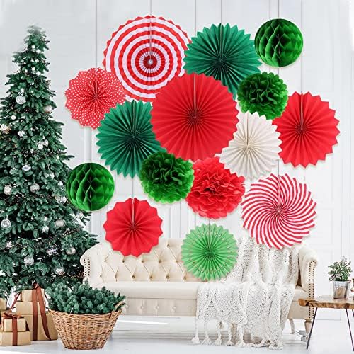 Kungfu Mall 1Set Paper Christmas Decorations Honeycomb Balls Tissue Paper Fan Pompoms Flower Balls For Christmas Paper Decoration Party Supplies