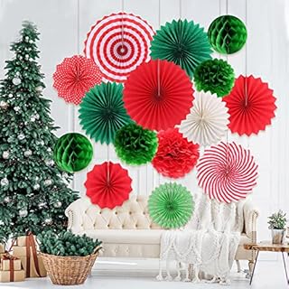Kungfu Mall 1Set Paper Christmas Decorations Honeycomb Balls Tissue Paper Fan Pompoms Flower Balls For Christmas Paper Decoration Party Supplies