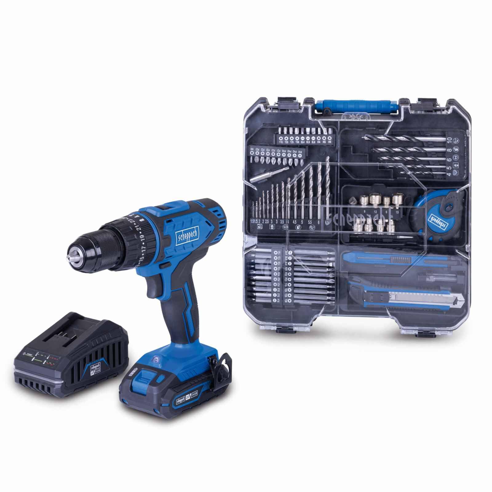 Scheppach C-Dtb74/1-X Cordless Drill Starter Kit20V50Nm Torque74Pc Tool Set from B&Q