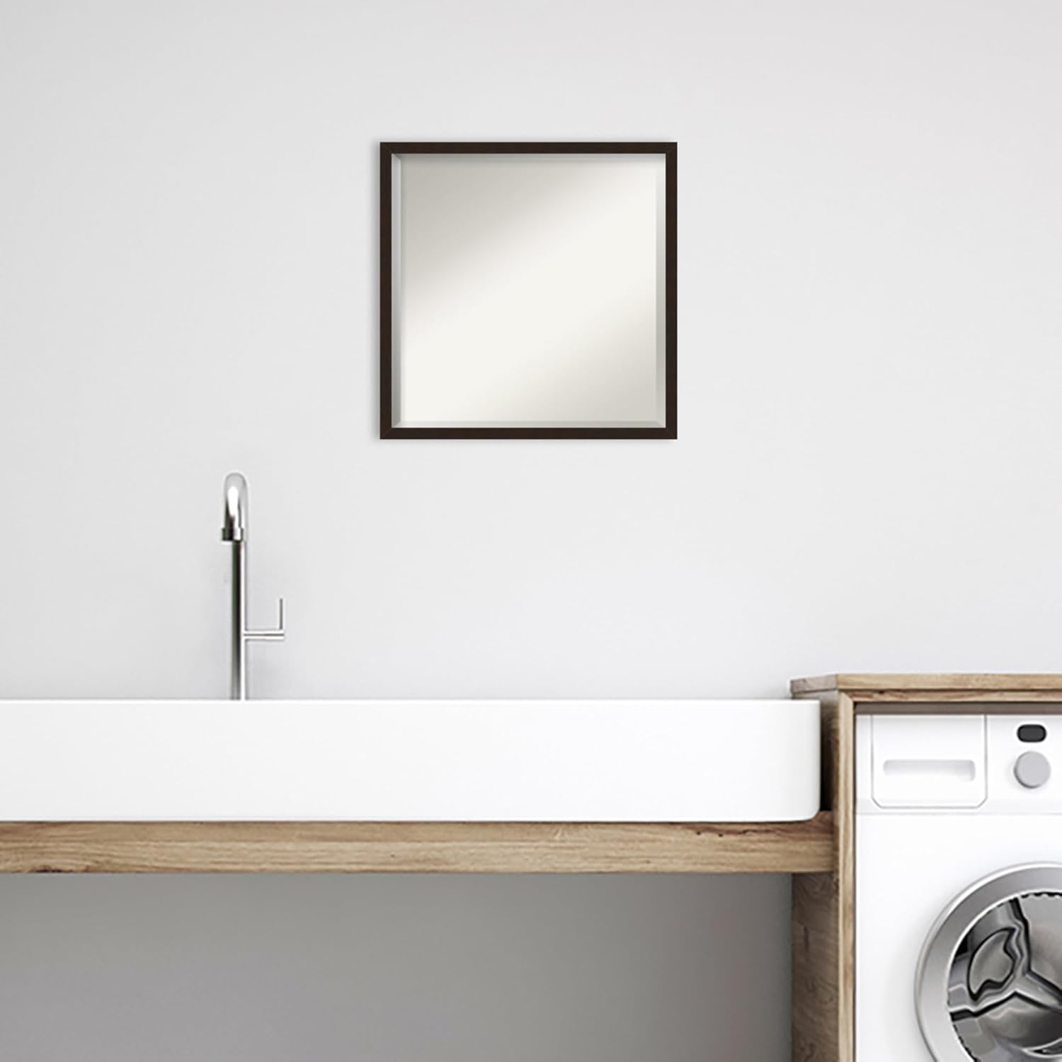 Amanti Art Brown Bathroom Mirror for Over Sink, 21x21 Carlisle Espresso Narrow Square Vanity Mirror, Medium Country Rustic Wood Frame, Hangs Horizonally and Vertically, Bathroom Wall Decor, Beveled