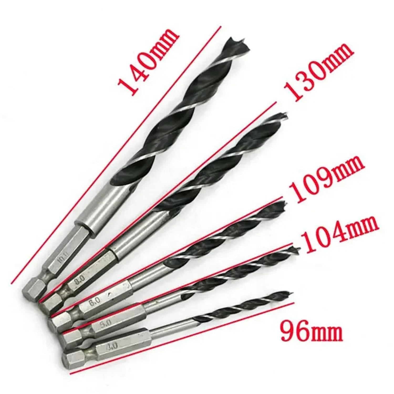 Hexagonal Handle Three Pointed Woodworking Drill Bit Set Woodworking Hole Reaming Power Tool 5Pcs