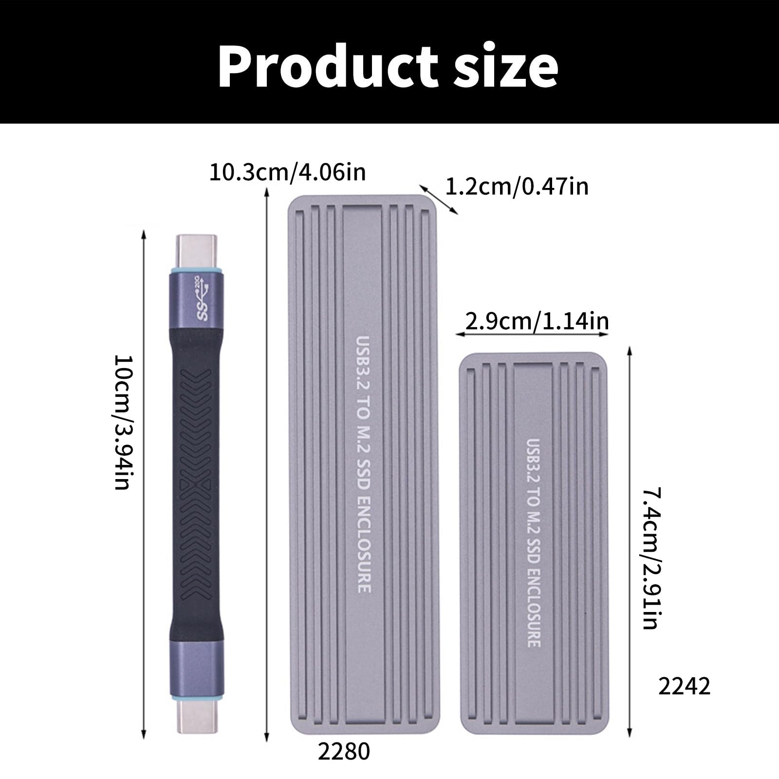 Caja de disco sólido USB 3.2 de aluminio para protocolos dobles PCIE sin herramientas, instala hasta 4 TB para 20 Gbps
