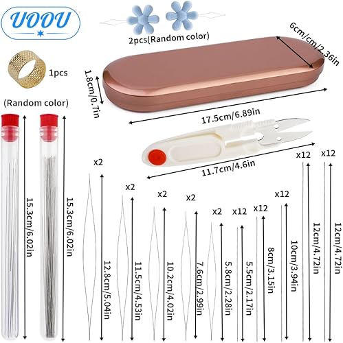Miniatura 2 de El juego de agujas de cuentas incluye 60 agujas de hilo largas y rectas + 10 agujas de cuentas de ojo grande, agujas de bordado con caja de agujas,