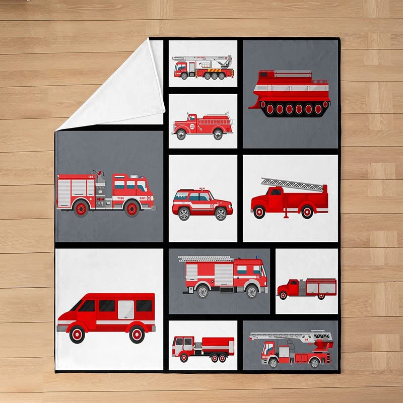 Couverture En Flanelle Douce Motif Camions De Pompiers - 150x130cm, Lavable, Idéale Canapé Ou Lit - 9