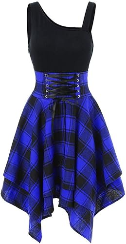 kleider fA r damen Liusdh Fashion Sleeveless Cold Shoulder trA gerloses
kariertes unregelmA AYiges Kleid mit Kreuzriemen Blue S : Mikrofone