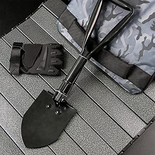 23 Inches Military Folding Camping Shovel W/Pick For Gardening, Camping, Hiking, Outdoor Survival, Folds To 8 Inches,Portable Storage Military Emergency Shovel, Firefighting Shovel Bag Black #TOP2