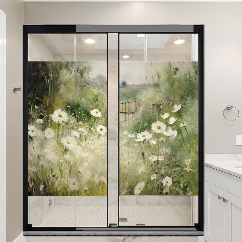 Rustykalna kwiatowa folia witrażowa, 2 szt., 90 x 140 cm, dekoracyjna osłona prywatności, do drzwi domowych i szklanych, blokująca słońce, piękny wzór kwiatowy dla zwiększenia prywatności i estetyki