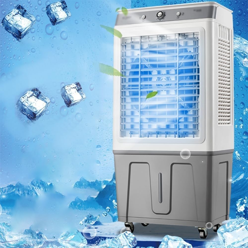 Enfriador de Aire Climatizador Evaporativo 3 En 1 Humidificador Ventilador Enfriador de Aire 40L 3 Velocidade Oscilación 120° 2 Cajas Hielo Aire Acondicionado Para Comercial Al Aire Libre 45*32.5*92cm
