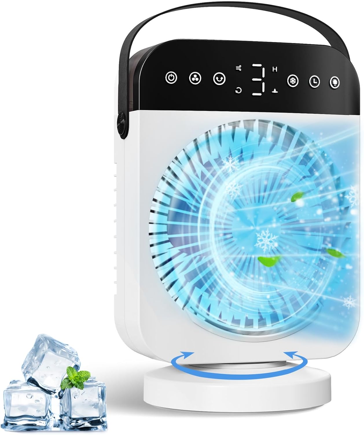 Portable Air Conditioner, Personal Mini Air Conditioner Cooling Fan with 5 Speeds, 70° Oscillation, Evaporative Air Cooler 1/2/4/8H Timer, 7 LED Night Light Portable AC for Car Camping Bedroom Office