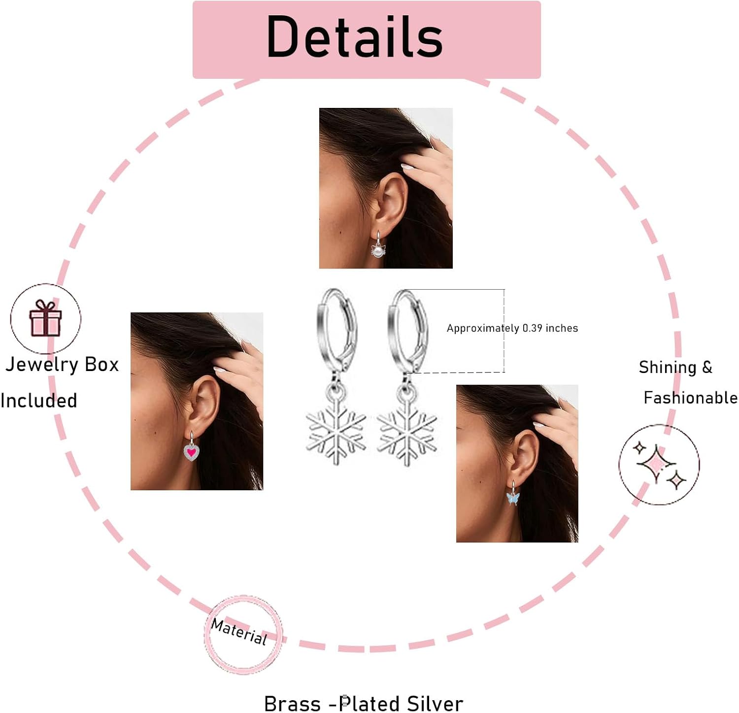 16 Pairs Hypoallergenic Dangle Hoop Earrings for Girls Teens Women,Cute Kids Hoop Earrings Set with Charm Heart Pearl Bow Butterfly Animal Small Huggie Earring Jewelry Gift - Image 4