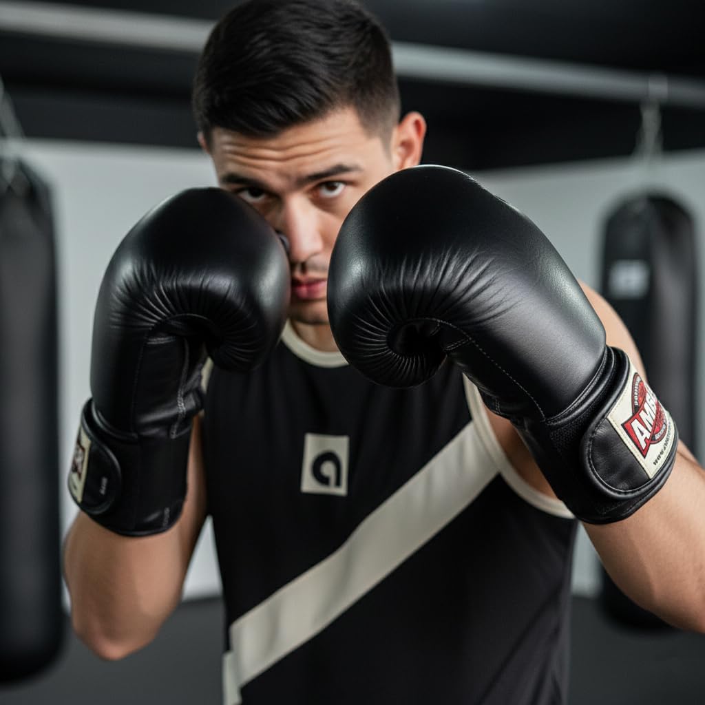 Professional Muay Thai Training Gloves with Hook & Loop Closure, Durable Leather Kickboxing Gloves for Training, Sparring, and Intense Workouts