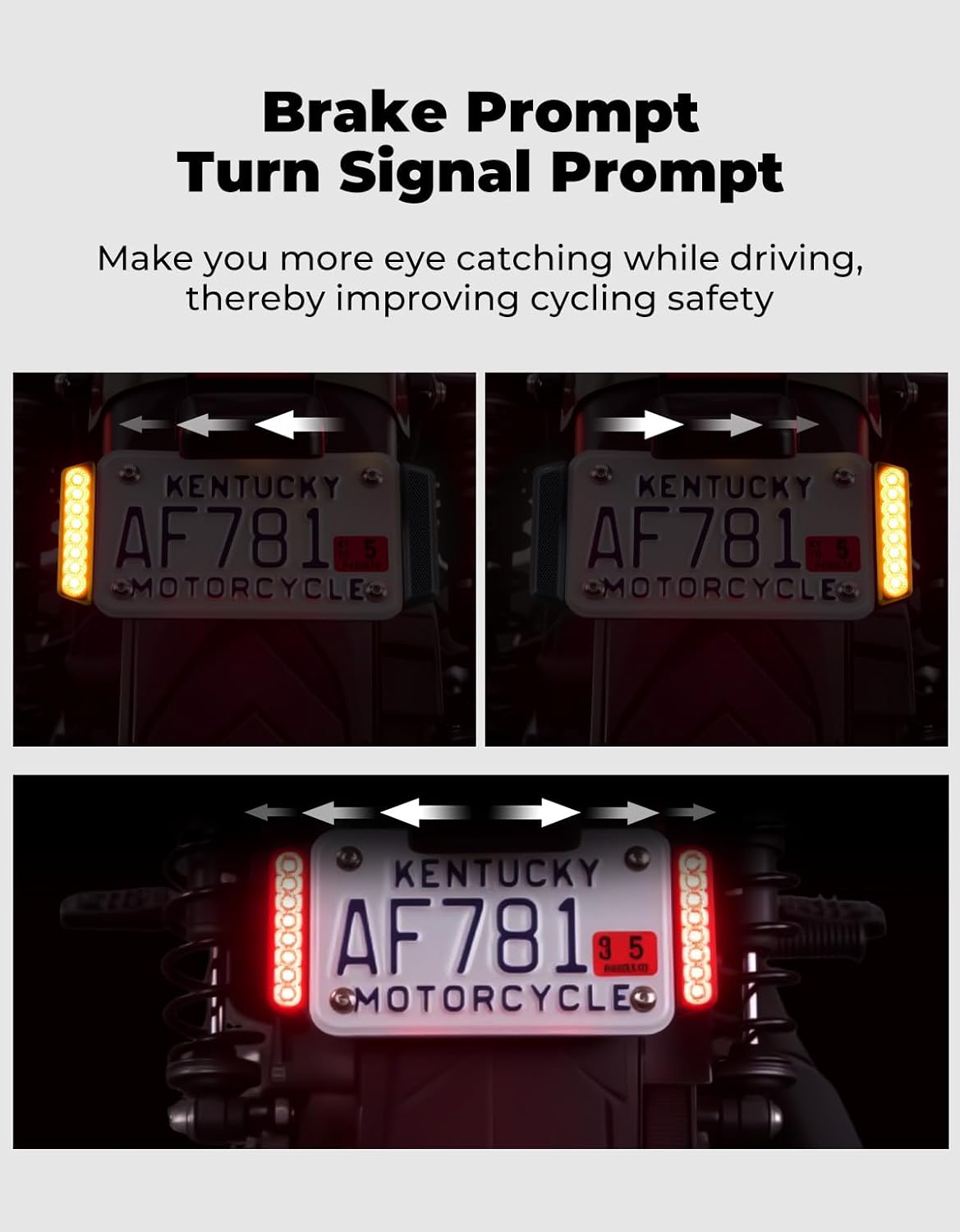 KEMIMOTO Universal Motorcycle Brake Light with Turn Signals 12V Compact Dual Color Dirt Motorcycle Tail Light License Plate Indicator Light Waterproof, Black