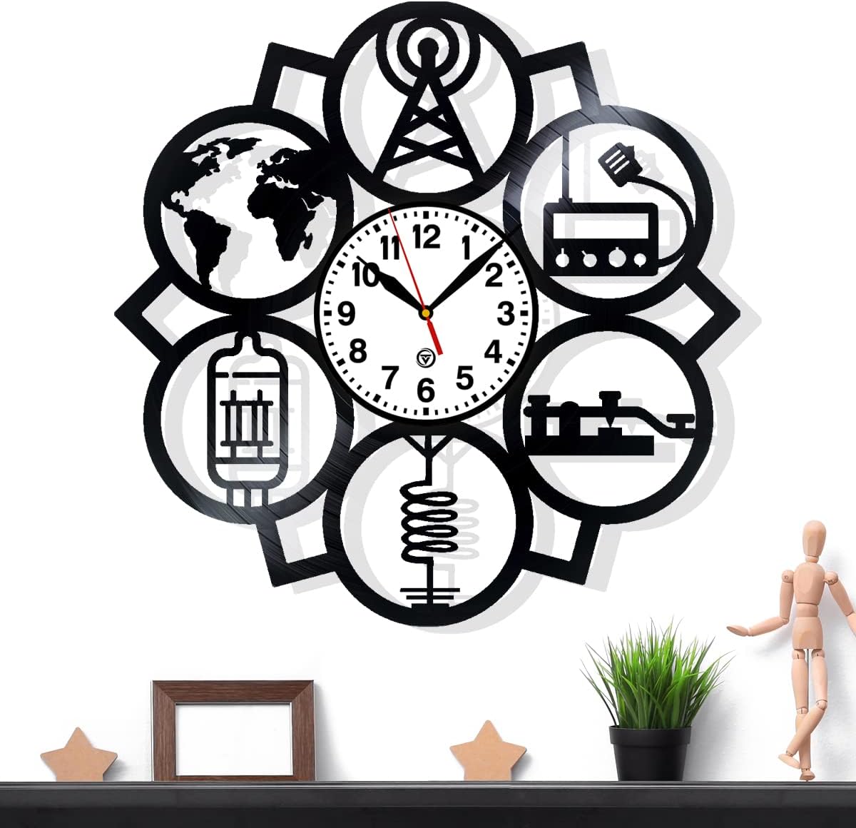 Ham Amateur Radio Vinyl Record Wall Clock Surprise Ideas Best Friends Birthdays Art Home Room Decor Gift for Birthday Holiday Christmas 12” LP Clock Black (White dial)