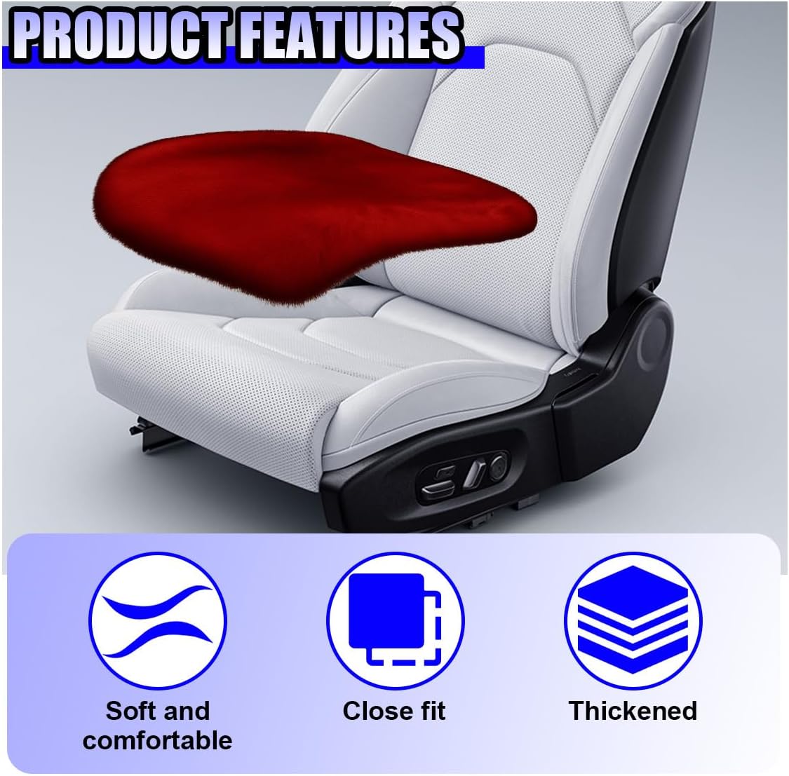 YoRise Car Seat Cushion, Breathable Soft Faux Fur Auto Driver Seat Cover, Fluffy Warm Comfort Front Seats Protector Pad, Universal Car Interior Accessories for Truck Home Office (Burgundy) image 4