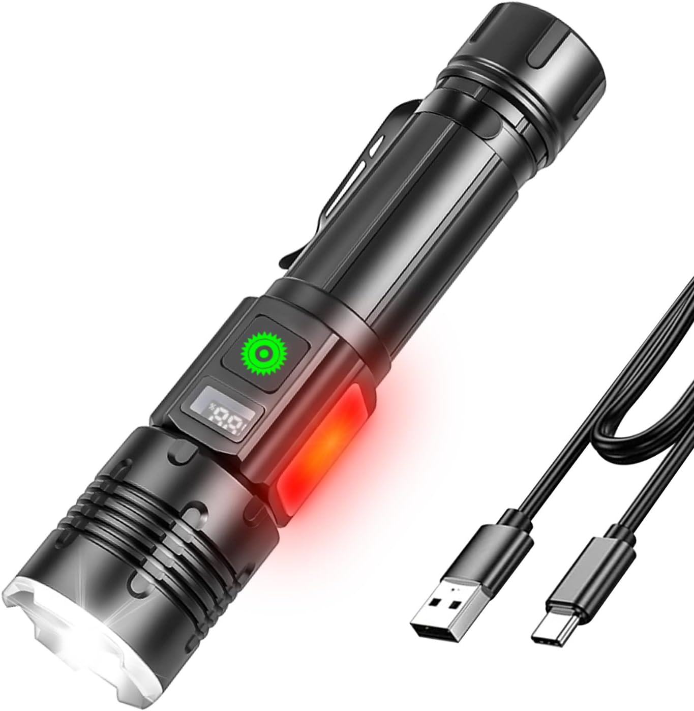 Rechargeable Flashlights High Lumens, Super Bright LED Flashlight 9 Modes with Red Side Light, Magnetic, Clip on EDC Pocket Flash Light for Home Camping Emergency