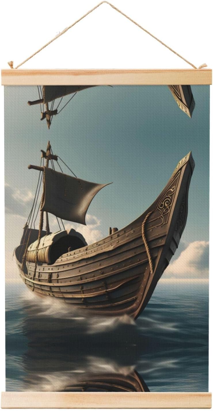 Old Viking Boat Print Poster Hanger,Hanging Poster, Poster Frame,Wood Poster Hanger, For Wall Hanging