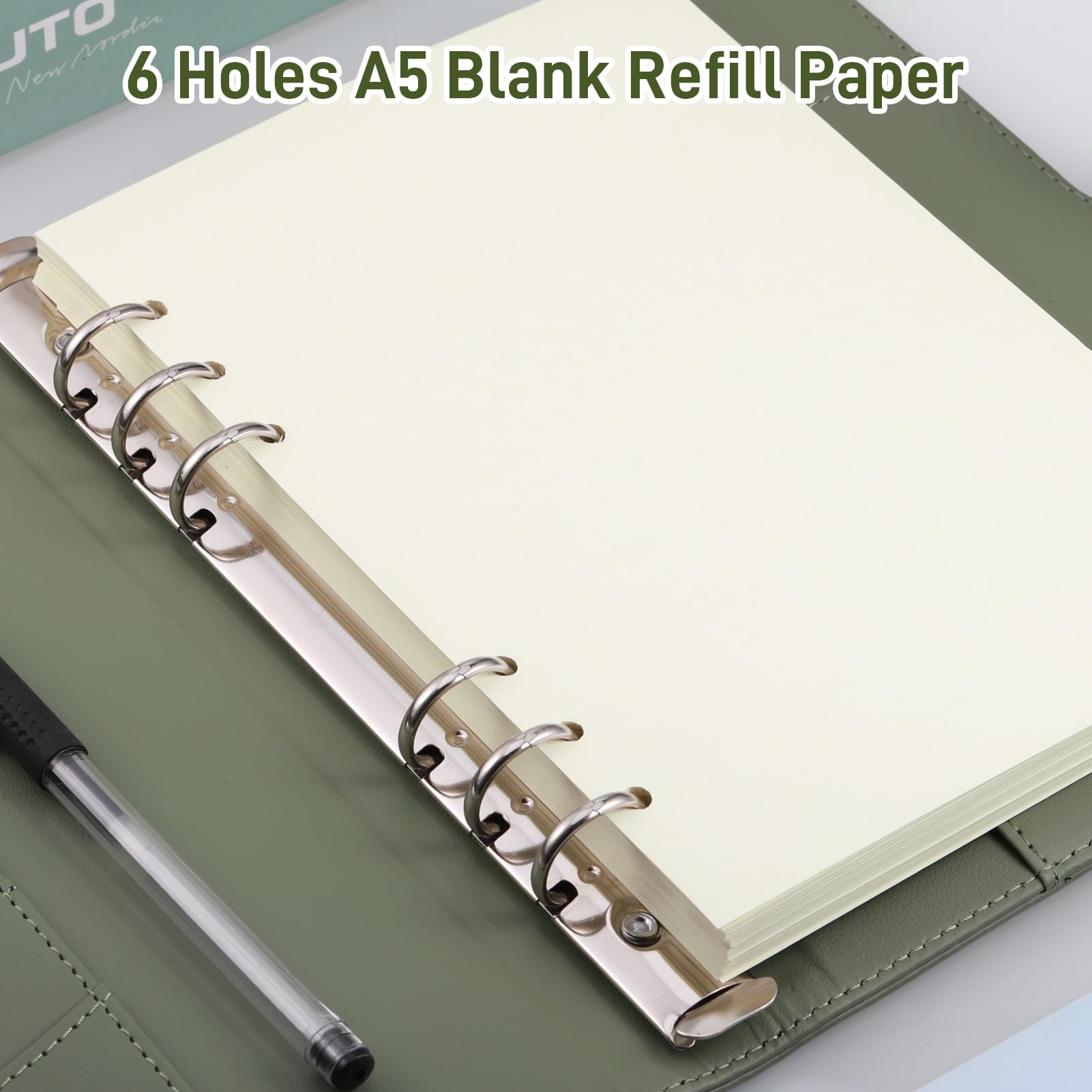 Recharge Papier A5 Pour Classeur 6 Anneaux - 100 Feuilles Lignées + Pochettes Zippées, Intercalaires, Règles, Notes Autocollantes - Kit Complet Organisation