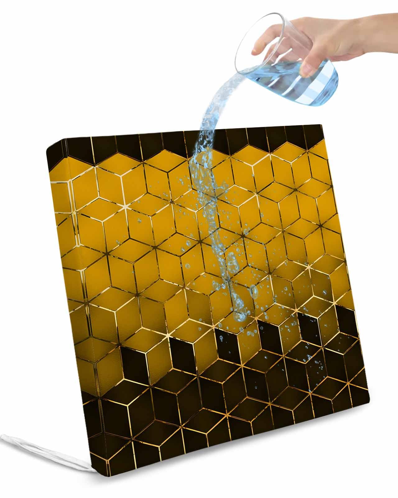 Hokiten Orange Yellow Geometric Outdoor Cushion Chair Cover Set of 2 - Waterproof Couch Seat Covers, Gradient Black Gold Comb Grid Patio Furniture Protector Cushions Slipcovers for Sofa/RV, 22