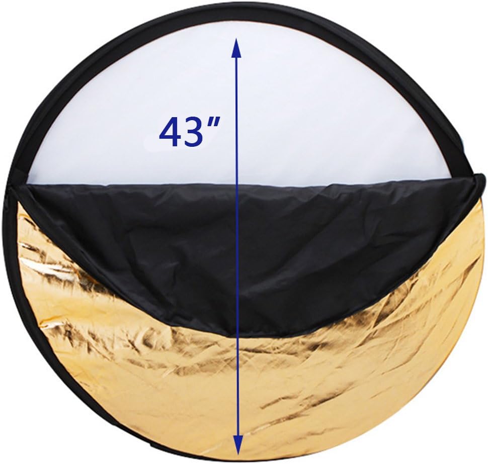 Dison 43" / 110cm 5-in-1 Circular Collapsible Multi-Disc Light Reflector Set with Bag - Gold, Silver, Translucent, White and Black