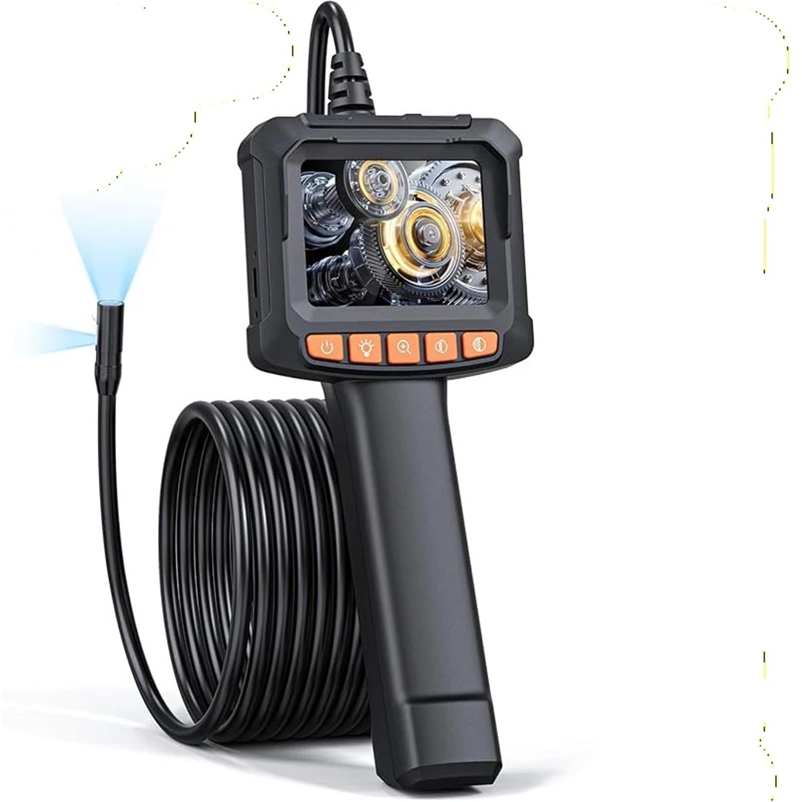 Industrial Endoscope Camera 2.4'' LCD Digital Handheld Borescope IP67 Waterproof HD1080P 8mm Pipe Sewer Semi-Rigid Cable(10m,128A Single Lens)