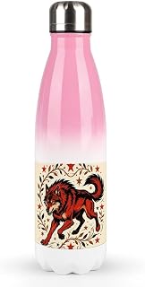 Red Wolf Print Printed 17oz Insulated Stainless Steel Water Bottle,Fashionable And Durable Thermos, Gradient Cola Shape Reusable Flask for Sports, Gym, Hiking, Camping And Office
