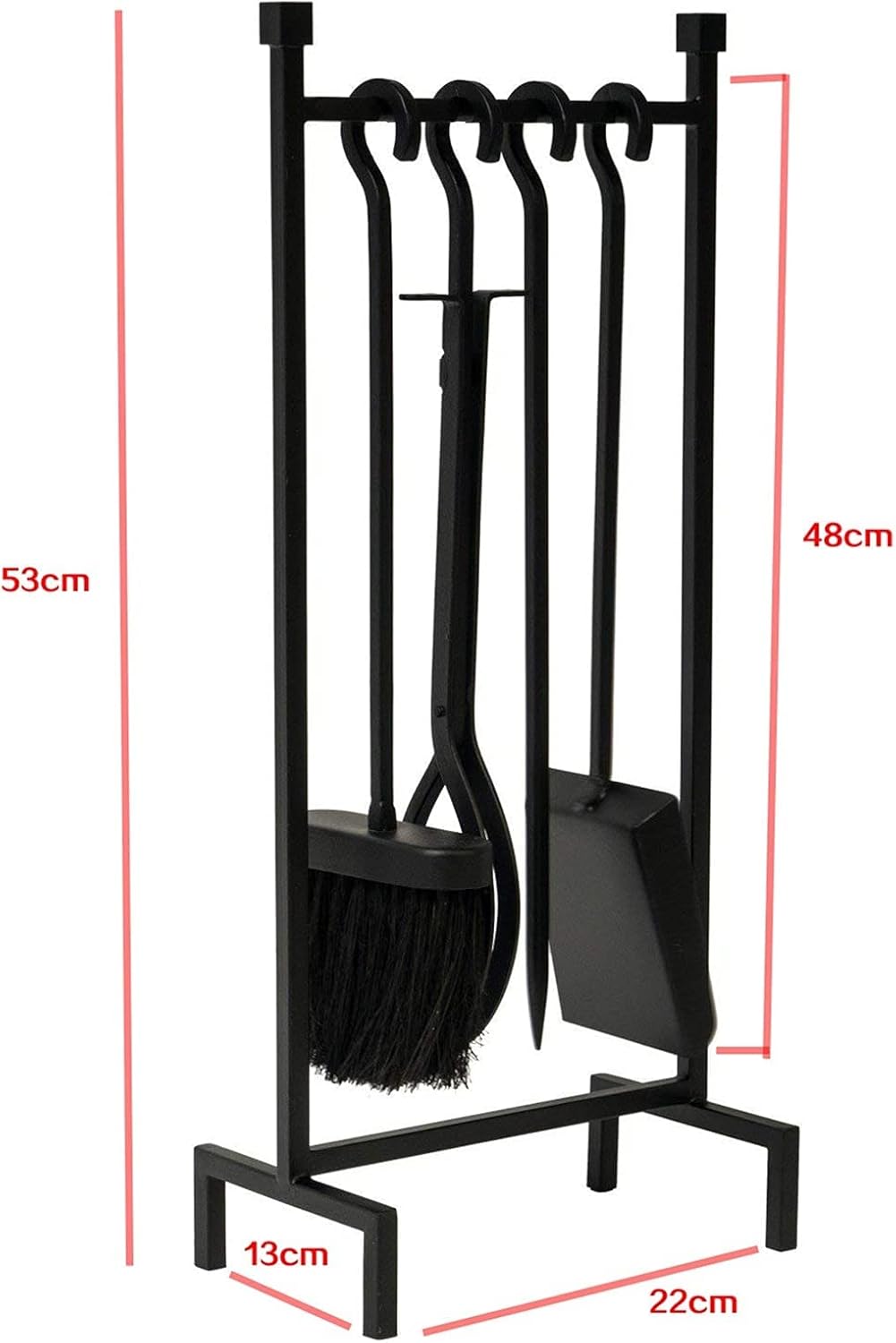5 Piece Black Handle Wrought Iron Fireplace Toolset Kit Large Fire Tools Set