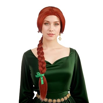 yuehong Adult Long Reddish Brown Braided Woman Wig Orange Anime Cosplay Wig Heat Resistant Synthetic Fibers Soft Breathable Costume Hair