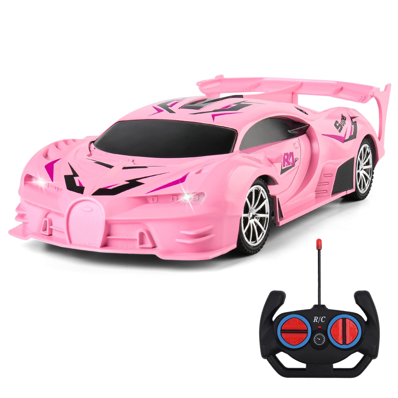 Pink Remote Control Car for Girls, Rechargeable High Speed Drift RC Cars Toys Gifts for Girl Age 6 7 8-12,1/18 Super Vehicle with Headlight Racing Hobby Xmas Birthday Gift