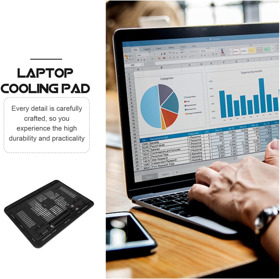 Cabilock Laptop Cooling Pad Silent USB Cooling Fan for Laptop Anti-Slip Bracket Air Cooling Notebook Cooler Stand for Gaming and Office Desk 12.99 X 9.84 X 0.94 in