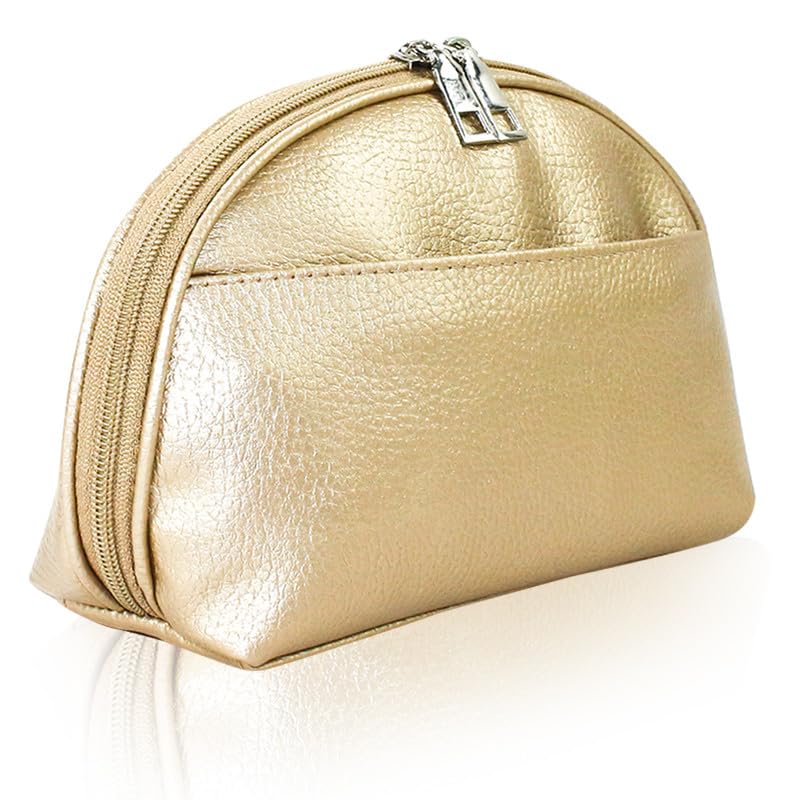 CIMOMI® Travel Cosmetic Makeup Pouch Bag Travel Organizer Bag Portable Pouches for Women Open Flat Toiletry Bag Make Up Organizer with Divider and Handle Golden-image-43