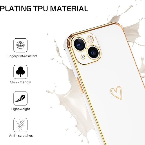 Miniatura 3 de DOMAVER Funda para iPhone 13, diseño de corazón dorado de lujo para mujeres y niñas, protector completo de cámara a prueba de golpes, cubierta