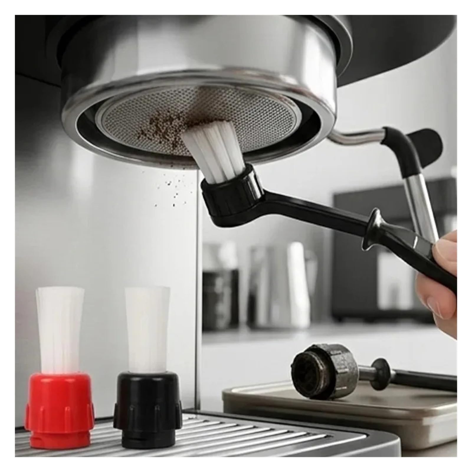 Cepillo Limpieza Molinillo Café Cepillo for limpiar el polvo de café | Cepillo de limpieza for máquina con cepillo desmontable(Red- set C)
