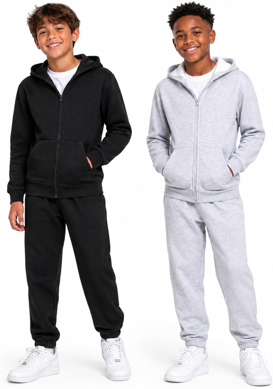Quad Seven Boys 4 Piece Solid Fleece Zip Hoodie and Jogger Sweatsuit (5-18)