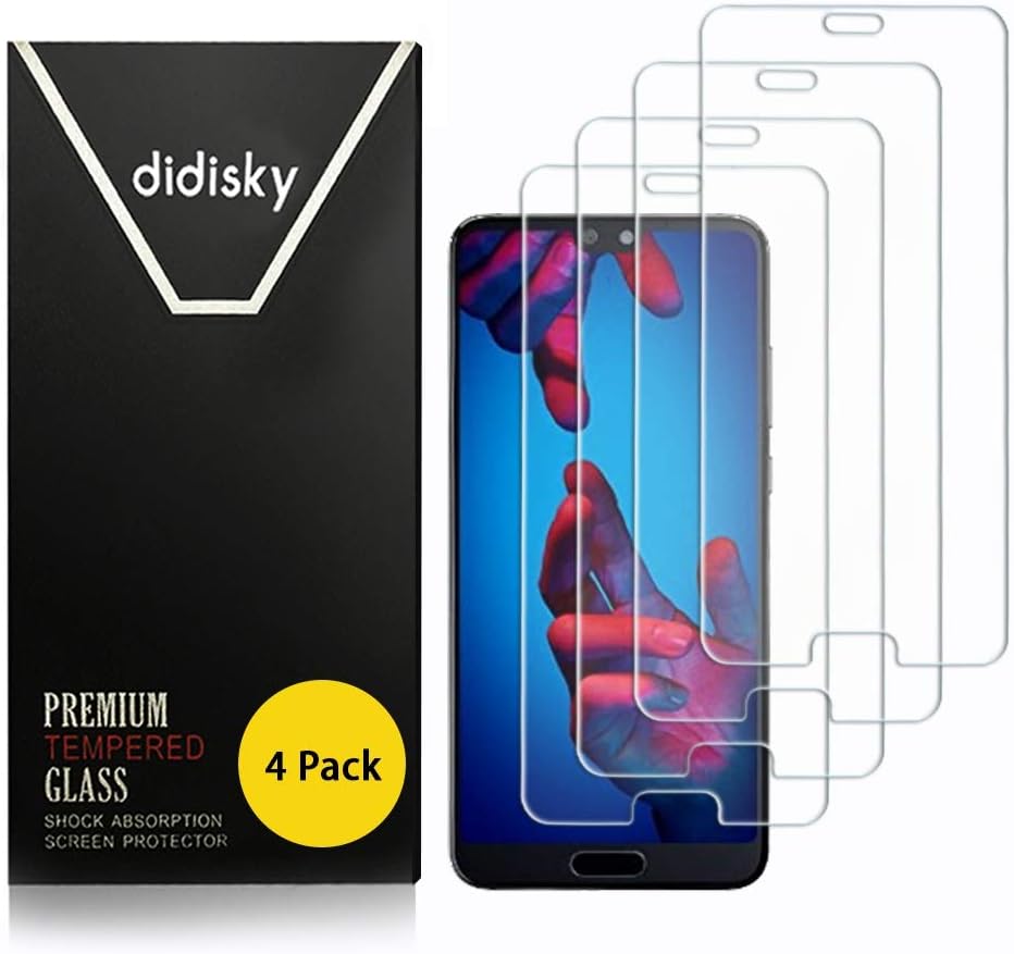 Didisky Tempered Glass Screen Protector for Huawei P20, [ 4 Pack ] Anti Scratch, 9H Hardness, No Bubbles, High Definition, Easy To Apply, Case Friendly