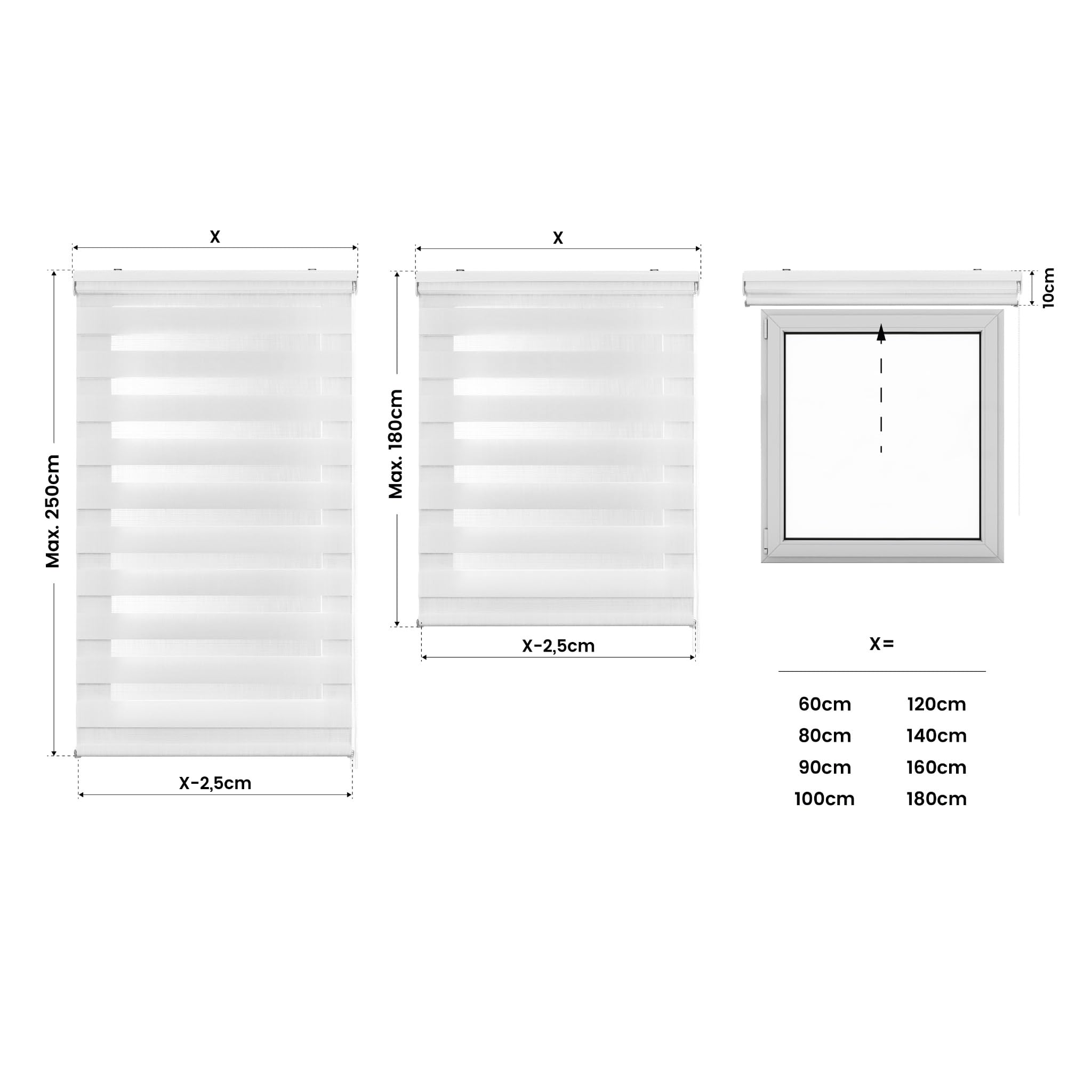 Estores Noche y Día de Calidad con Doble Tejido Elegantes para Ventanas de Interior y Puertas. Elige la privacidad y el Paso de la luz STORESDECO Blanco 120 x 250 cm (Ancho x Largo)