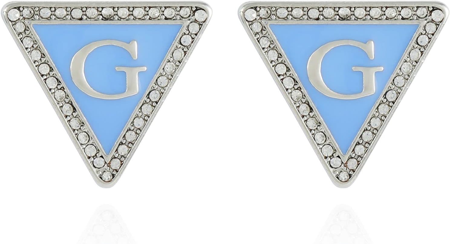 GUESS Silvertone Button Earrings with Denim Blue G Logo, One Size, Metal, No Gemstone