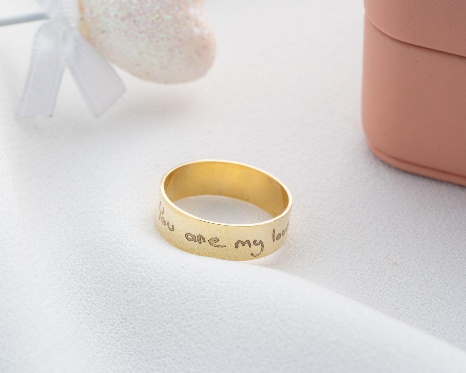 Personalizado escritura manuscrita anillo, grabado conmemorativo para mujeres real aniversario boda