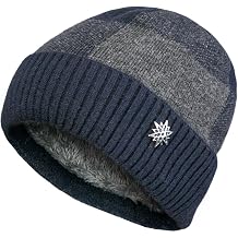 Dahlia Mens Skullies & Beanies - Wool, Knit Winter Hat, Fleece Lined,