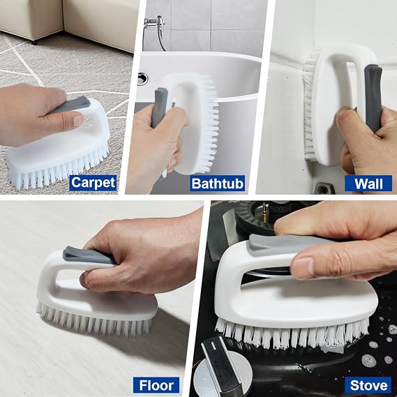CELOX Grout Brush with Long Handle & Hand Brush Set,Heavy Duty Scrub Brush with Stiff Bristle for Deep Cleaning Tile, Adjustable Handle Scrubber for Cleaning Bathroom Wall Baseboards, Tile Floors