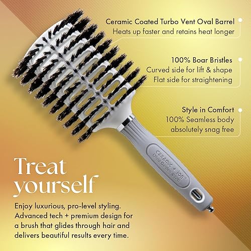 Miniatura 7 de Olivia Garden Cerámica y Ion Turbo Vent 100% cerdas de jabalí cepillo redondo para el pelo