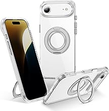 Compatible iPhone 17 Air Case, Clear, iPhone 17 Air Case, Magsafe Compatible, 360° Rotating Stand, Car Holder, Compatible with Fingerprint Prevention, Yellowing, Shockproof, US Military Stand