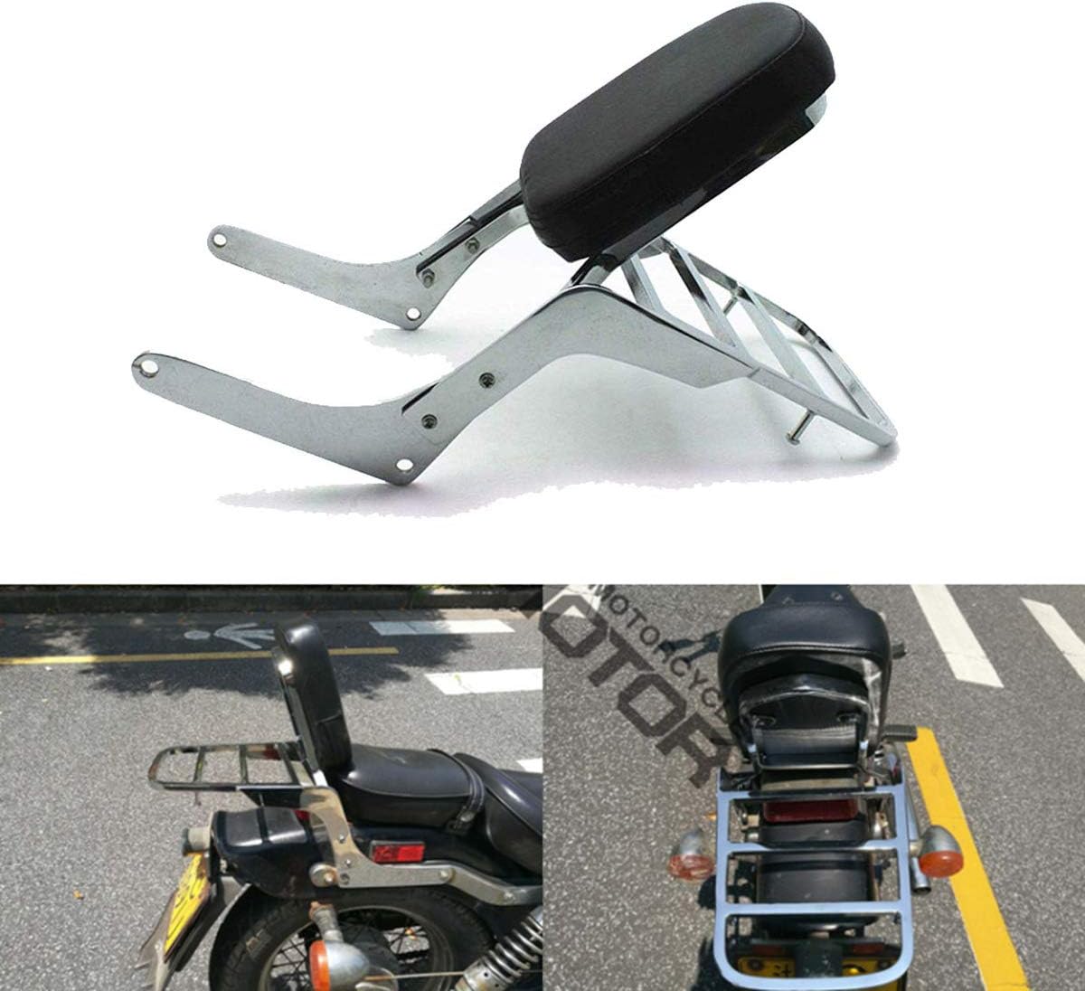 Motorcycle Backrest Sissy Bar+ Luggage Rack Pad Compatible with/Replacement for Honda Rebel 250 CMX 250 CA250 All Year Chrome