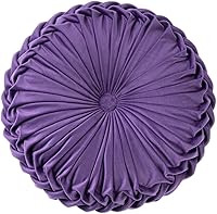 Baiyuruodie 38cm Round Velvet Throw Pillow Dark Purple - Plush Pleated Sofa Bed Floor Cushion Decor