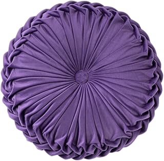 Baiyuruodie 38cm Round Velvet Throw Pillow Dark Purple - Plush Pleated Sofa Bed Floor Cushion Decor