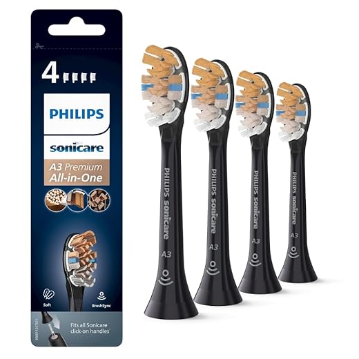 Philips Sonicare A3 Premium All-in-One Standard Sonic Toothbrush Heads, Click-on, BrushSync Enabled, Black, 4 Pack, HX9094/96