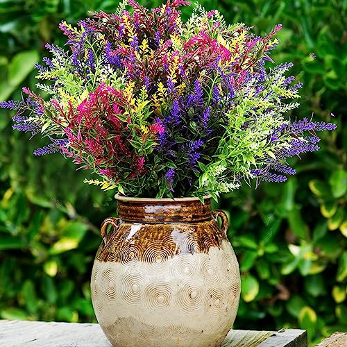Xinnun 48 Bundles Artificial Plants Lavender Flowers Outdoor UV Resistant Artificial Fake Flowers Bulk Greenery No Fade Plastic Faux Plants for Spring Summer Porch Hanging Indoor Outdoor Decorations - Image 3